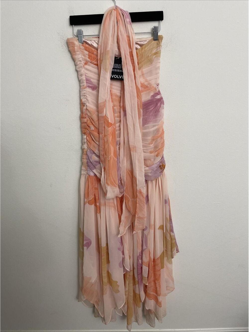 Free People Retrofete Teryn Peche Primavera Chiffon Dress strapless S $898msrp - Picture 7 of 10